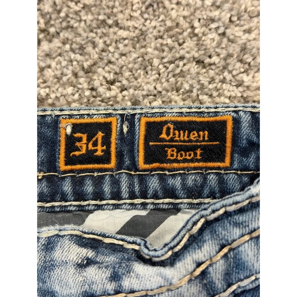 Rock Revival Jeans Men 34 Blue Owen Boot Distressed Ripped Embroidered EP9657BL*